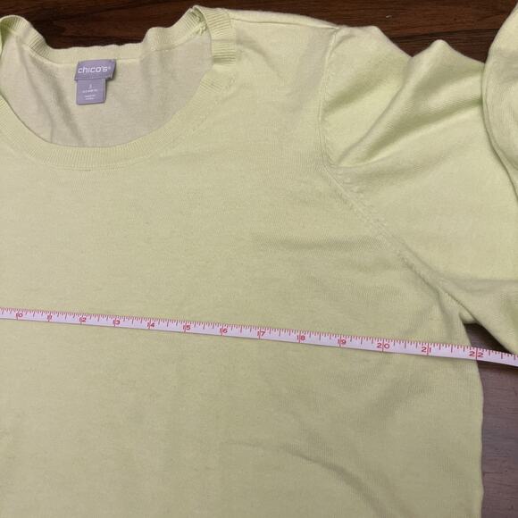 Chicos Size 3/US-XL 16 Women’s Ballon Sleeve Lime Green Sweater Ultra Soft Cozy - Picture 6 of 6